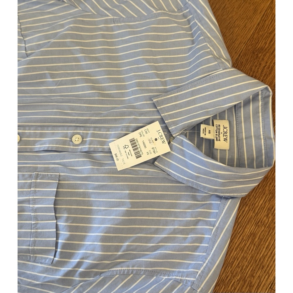 NWT J.Crew Womens Blue White Striped Button Down Shirt XS LS Regenerative Cotton